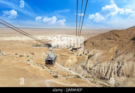 Israel Panoramablick von der Seilbahn zur Festung Negev Masada im Nationalpark. Stockfoto