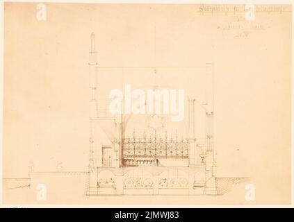 Vollmer Johannes (1845-1920), Erbbestattung in Langhigsdorf. Monatlicher Wettbewerb August 1884 (08,1884): Längsschnitt. Fotopapier auf Karton, 19 x 26,8 cm (inklusive Scankanten) Vollmer Johannes (1845-1920): Erbbegräbnis, Langhelwigsdorf. Monatskurrenz August 1884 Stockfoto