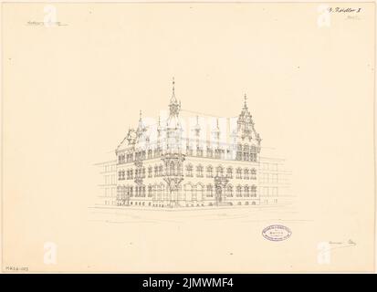 Zeidler Georg (1860-1915), Rathaus Tarnowitz. Monatlicher Wettbewerb Oktober 1895 (10,1895): Perspektivansicht. Tinte auf Karton, 37,3 x 51,2 cm (inklusive Scankanten) Zeidler Georg (1860-1915): Rathaus, Tarnowitz. Monatskurrenz Oktober 1895 Stockfoto