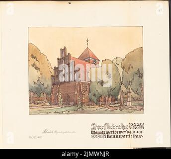 Schabik Carl (geboren 1882), evangelische Dorfkirche. Monatlicher Wettbewerb Januar 1913 (01,1913): Perspektivansicht. Tusche Aquarell auf Leinen, 44,9 x 51,4 cm (inklusive Scan-Kanten) Schabik Carl (geb. 1882): Evangelische Dorfkirche. Monatskurrenz Januar 1913 Stockfoto