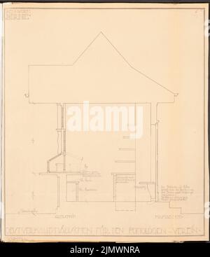 Virck Friedrich Wilhelm (1883-1926), Obstverkaufshaus. Monatlicher Wettbewerb 1914. Mai (05,1914): Querschnitt 1:10. Leichter Bruch auf Papier, 60,1 x 52 cm (inklusive Scankanten) Virck Friedrich Wilhelm (1883-1926): Obstverkaufshäuschen. Monatskurrenz Mai 1914 Stockfoto