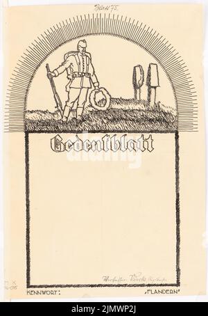 Virck Friedrich Wilhelm (1883-1926), Gedenkblatt. Monatlicher Wettbewerb Juli 1918 (07,1918): Anzeigen. Tinte auf Karton, mit Bleistift ergänzt, 38,2 x 26,4 cm (inklusive Scankanten) Virck Friedrich Wilhelm (1883-1926): Gedenkblatt. Monatskurrenz Juli 1918 Stockfoto