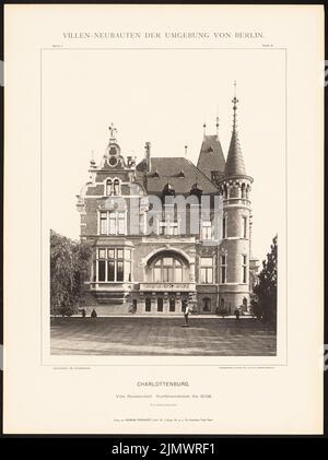 N.N., Villa (ca. 1900): NN (aus: Hermann Rückwarth, neue Villen in der Umgebung von Berlin). Foto auf Karton, 50 x 37,4 cm (inklusive Scan-Kanten) Grisebach Hans (1848-1904): Villa Raussendorf, Berlin-Charlottenburg. (Aus: Hermann Rückwardt, Villen-Neubauten der Umgebung von Berlin) Stockfoto