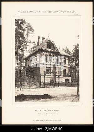 N.N., Villa (ca. 1900): NN (aus: Hermann Rückwarth, neue Villen in der Umgebung von Berlin). Foto auf Karton, 50,2 x 37,6 cm (inklusive Scan-Kanten) Dylewski Vincent (1852-1915): Villa Lucy, Berlin-Grunewald. (Aus: Hermann Rückwardt, Villen-Neubauten der Umgebung von Berlin) Stockfoto