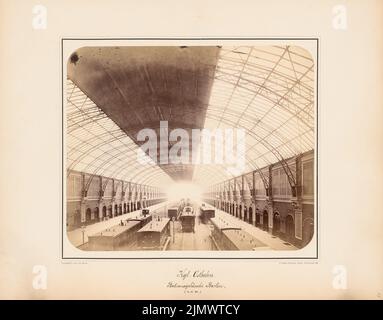 Lohse Adolf (1807-1867), Königliche Ostbahn, Ostbahnhof in Berlin (4. November 1871): Ansicht Bahnhofshalle. Foto auf Karton, 44,4 x 56,7 cm (inklusive Scan-Kanten) Lohse Adolf (1807-1867): Königliche Ostbahn. Ostbahnhof, Berlin Stockfoto