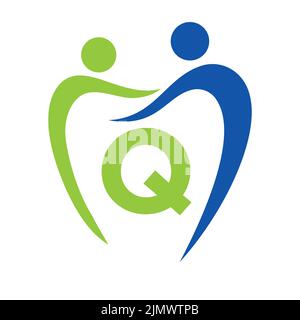 Zahnklinik Logo auf Brief Q Konzept. Symbol Für Die Zahnärztliche Familienpflege. Logo Für Zahnärzte Stock Vektor