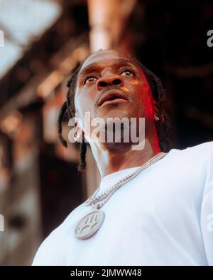 San Francisco, USA. 07. August 2022. Pusha T tritt auf der Lands End Stage während des Outside Lands 2022 Music and Arts Festival auf, das am 7. August 2022 im Golden Gate Bridge Park in San Francisco, CA, stattfindet. (Foto von Alive Coverage/Sipa USA) Quelle: SIPA USA/Alamy Live News Stockfoto