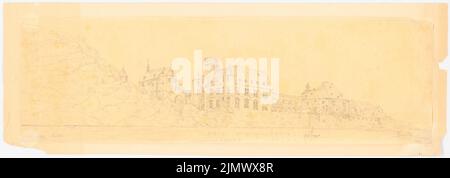 Quast Ferdinand von (1807-1877), Graf des Grafen von der Leyen in Gondorf (1875): (Umwelt?): Perspektivansicht der Oberburg von der Mosel. Bleistift auf Papier, 19,5 x 55,5 cm (inklusive Scankanten) Quast Ferdinand von (1807-1877): Burg des Grafen von der Leyen, Gondorf Stockfoto