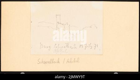 Quast Ferdinand von (1807-1877), Schloss Schwalbach im Aartal (13. Juli 1871): Perspektivische Ansicht. Bleistift auf Papier, 9,2 x 17,4 cm (inklusive Scankanten) Quast Ferdinand von (1807-1877): Burg Schwalbach im Aartal Stockfoto
