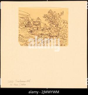 Quast Ferdinand von (1807-1877), Schloss Trauttmansdorff bei Meran (1872): Persönlich: Perspektivische Ansicht, laut Pavillon, 1872, S. 165. Tusche auf Transparent, 23,1 x 22,7 cm (inklusive Scankanten) Quast Ferdinand von (1807-1877): Schloss Trauttmansdorff, Meran Stockfoto