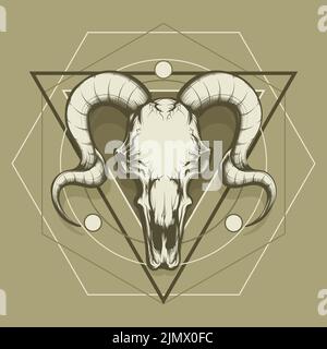 Esoterische Illustration des Ziegenschädels und der Elemente der Heiligen Geometrie. Vektorgrafik Stock Vektor