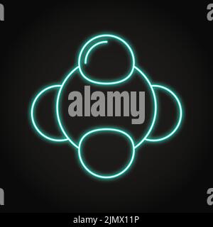 Chemisches Raumfüllmodell des CH4-Molekül-Neon-Symbols. Methan-Molekülstruktur. Vektorgrafik. Stock Vektor