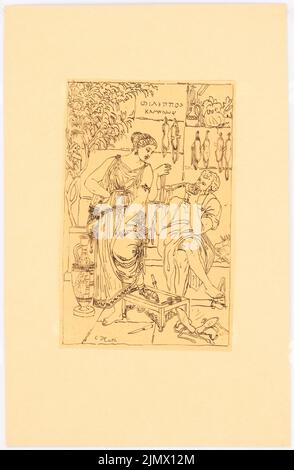Quast Ferdinand von (1807-1877), Graezizing Genrebild (ohne dat.): Sandalprobe einer griechischen Dame am Schuster Philippos. Tusche auf Transparent, 29,9 x 19,5 cm (inklusive Scankanten) Quast Ferdinand von (1807-1877): Grauisierendes Genrebild Stockfoto