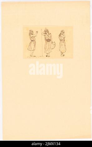 Quast Ferdinand von (1807-1877), drei orientalische Barfußfrauen (ohne Datum): Zwei Seitenansichten und ein Blick von vorne. Bleistift auf Transparent, 29,8 x 19,5 cm (inklusive Scan-Kanten) Quast Ferdinand von (1807-1877): Drei orientalische Barfüßige Frauen Stockfoto