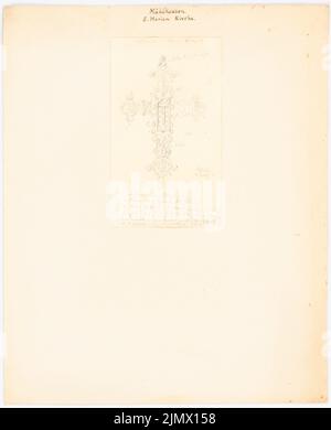 Quast Ferdinand von (1807-1877), Kreuz mit Kruzifix in der St. Marienkirche in Mühlhausen (16.08.1859): Ansicht mit Material und Abmessungen und Beschreibung. Bleistift auf Papier, 35,9 x 29,1 cm (inklusive Scankanten) Quast Ferdinand von (1807-1877): Kreuz mit Kruzifix in der St. Marienkirche, Mühlhausen Stockfoto