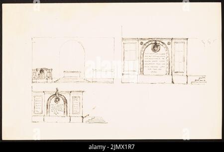 Quast Ferdinand von (1807-1877), Grabentwurf in drei Varianten mit runden Bogennischen (ohne Datum): Drei skizzenhafte Ansichten der Nischen an einer Wand. Tusche auf Papier, Doppelblatt, 22,6 x 35,5 cm (inklusive Scankanten) Quast Ferdinand von (1807-1877): Grabmalsentwurf in drei Varianten mit Rundbogennischen Stockfoto
