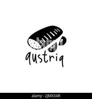 Vektor Handgezeichnetes Symbol von Österreich. Reisebilder österreichischer Schilder. Handgezeichnete Schriftzüge. Wahrzeichen-Logo Stock Vektor