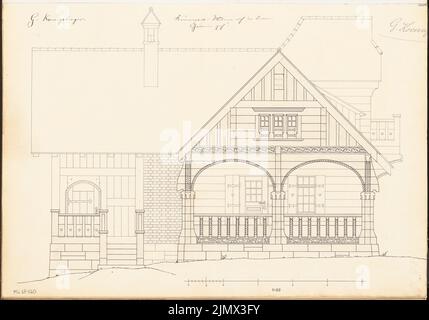 Königsberger Georg (1873-1932), Gartenhaus. Monatlicher Wettbewerb Dezember 1899 (12,1899): Riss Rückansicht; Skalenbalken. Tinte auf Karton, 41,8 x 59,8 cm (inklusive Scankanten) Königsberger Georg (1873-1932): Gartenhaus. Monatskurrenz Dezember 1899 Stockfoto