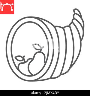 Füllhorn-Liniensymbol, Danksagefunktion und Urlaub, Füllhorn-Vektorsymbol, Vektorgrafiken, bearbeitbare Kontur-Umrisszeichen, eps 10. Stock Vektor