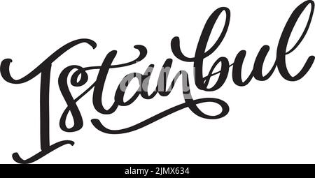 Istanbul. Handbeschriftetem Text. Vektor-Logo von Istanbul in schwarzer Farbe mit Möwen auf weißem Hintergrund. Souvenir-Produkte, Banner-Emblem, Reise-Blog Stock Vektor