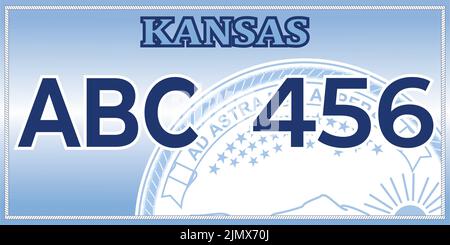 Kfz-Kennzeichen in Kansas in den Vereinigten Staaten von Amerika, Kfz-Kennzeichen. Kfz-Lizenznummern verschiedener amerikanischer Staaten. Vintage-Druck Stock Vektor