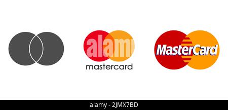 POLEN, BRESLAU - 22. JULI 2022: Sammlung von Ausweisen des INTERNATIONALEN Mastercard-Zahlungssystems. Vektorvarianten für Websites, Anwendungen und ein Stock Vektor