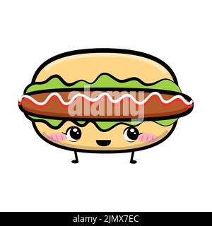 Niedliche Kawaii Hamburger Figur, Cartoon-Stil. Vektorgrafik. Stock Vektor