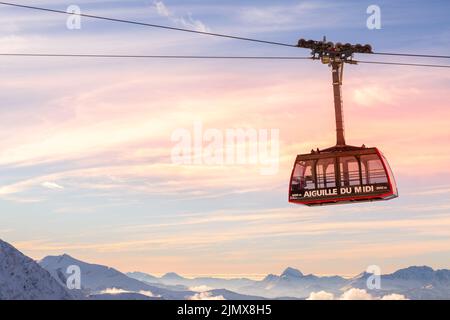 Sunset Alps, Seilbahn Aiguille du Midi, Frankreich Stockfoto