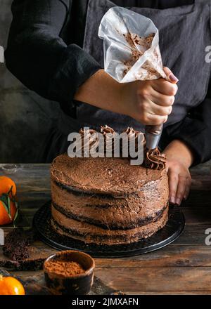 Köstlicher Schokoladenkuchen Stockfoto