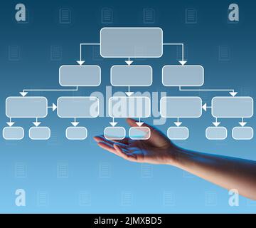 Automatisieren Sie Geschäftsprozesse und Workflows mithilfe von Flussdiagrammen. Verkürzung der Zeit für die Verarbeitung von Prozessen Stockfoto