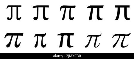 Pi-Symbolsatz. Pi symbol für griechischen Buchstaben. Vektordarstellung auf weißem Hintergrund isoliert Stock Vektor