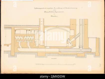 Unbekannter Architekt, König-Wilhelm-Gymnasium in Breslau (ca. 1886): Schnitt der Heizung. Lithographie auf Papier, 49,3 x 69,4 cm (einschließlich Scankanten) N.N. : König-Wilhelm-Gymnasium, Breslau Stockfoto