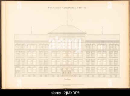 Unbekannter Architekt, König-Wilhelm-Gymnasium in Breslau (ca. 1886): Fassadenansicht. Lithographie auf Papier, 70,3 x 100,9 cm (einschließlich Scankanten) N.N. : König-Wilhelm-Gymnasium, Breslau Stockfoto