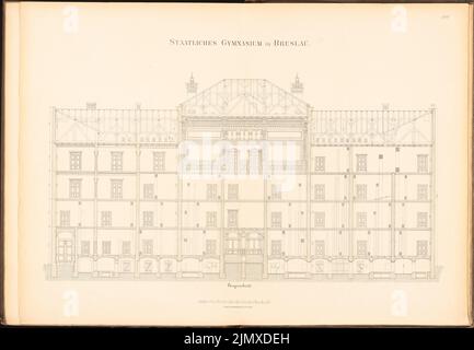 Unbekannter Architekt, König-Wilhelm-Gymnasium in Breslau (ca. 1886): Längsschnitt. Lithographie Aquarell auf Papier, 69,6 x 100,5 cm (einschließlich Scankanten) N.N. : König-Wilhelm-Gymnasium, Breslau Stockfoto