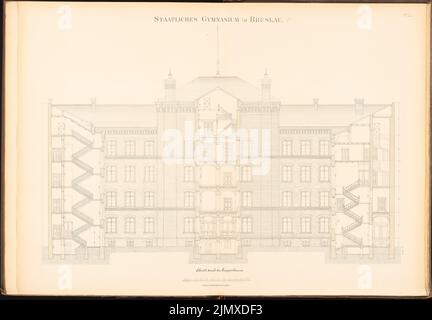 Unbekannter Architekt, König-Wilhelm-Gymnasium in Breslau (ca. 1886): Schnitt. Lithographie Aquarell auf Papier, 70 x 100,8 cm (einschließlich Scankanten) N.N. : König-Wilhelm-Gymnasium, Breslau Stockfoto