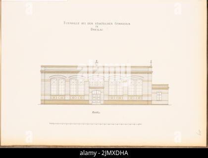 Unbekannter Architekt, König-Wilhelm-Gymnasium in Breslau (ca. 1886): Fitnessraum: Aussicht. Lithographie auf Papier, 47,1 x 65,9 cm (einschließlich Scankanten) N.N. : König-Wilhelm-Gymnasium, Breslau Stockfoto