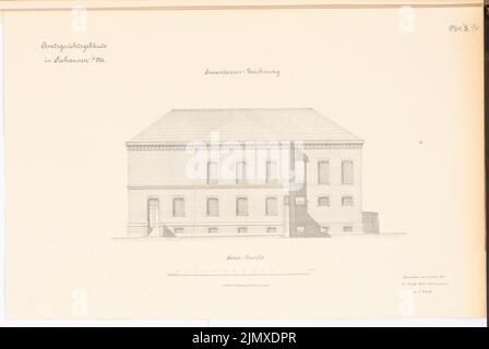 Unbekannter Architekt, Amtsgericht Seehausen (ca. 1887): Planinhalt N.N. erkannt. Lithographie auf Papier, 35 x 52,2 cm (einschließlich Scankanten) N.N. : Amtsgericht Seehausen Stockfoto