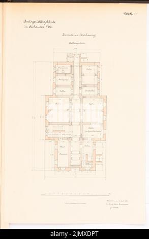 Unbekannter Architekt, Amtsgericht Seehausen (ca. 1887): Planinhalt N.N. erkannt. Lithographie auf Papier, 53,2 x 34,7 cm (einschließlich Scankanten) N.N. : Amtsgericht Seehausen Stockfoto