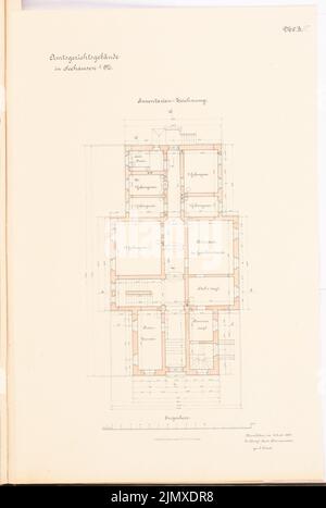 Unbekannter Architekt, Amtsgericht Seehausen (ca. 1887): Planinhalt N.N. erkannt. Lithographie auf Papier, 52,6 x 35,3 cm (einschließlich Scankanten) N.N. : Amtsgericht Seehausen Stockfoto