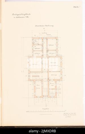 Unbekannter Architekt, Amtsgericht Seehausen (ca. 1887): Planinhalt N.N. erkannt. Lithographie auf Papier, 53 x 35,2 cm (einschließlich Scankanten) N.N. : Amtsgericht Seehausen Stockfoto