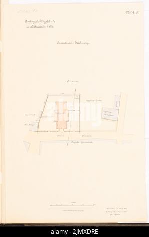 Unbekannter Architekt, Amtsgericht Seehausen (ca. 1887): Planinhalt N.N. erkannt. Lithographie auf Papier, 53 x 34,9 cm (einschließlich Scankanten) N.N. : Amtsgericht Seehausen Stockfoto