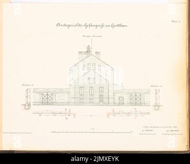 Unbekannter Architekt, Bezirksgericht Gefängnis in Grottkau (1889-1890): Vorderansicht und Details 1: 100. Lithographie auf Papier, 40 x 49,3 cm (einschließlich Scankanten) N.N. : Amtsgerichtssgefängnis, Grottkau Stockfoto