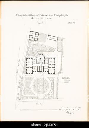 Unbekannter Architekt, anatomisches Institut der Albertus-Universität Königsberg (ca. 1890): Lageplan. Lithographie auf Papier, 68,7 x 49,8 cm (einschließlich Scankanten) N.N. : Anatomisches Institut der Albertus-Universität Königsberg Stockfoto