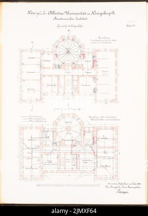 Unbekannter Architekt, anatomisches Institut der Albertus-Universität Königsberg (ca. 1890): Grundrisse EG, KG. Lithographie auf Papier, 69,1 x 49,6 cm (einschließlich Scankanten) N.N. : Anatomisches Institut der Albertus-Universität Königsberg Stockfoto