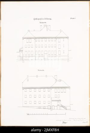 Unbekannter Architekt, Jurisdiktion, Schleswig (ca. 1890): Blick nach vorne und nach Westen. Lithographie auf Papier, 68,7 x 48,8 cm (einschließlich Scankanten) N.N. : Gerichtssgefängnis, Schleswig Stockfoto