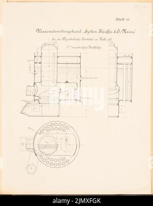 Kilburger Otto, Physikalisches Institut der Martin-Luther-Universität Halle/Saale (1887-1890): Wasserkessel. Lithographie auf Papier, 57,8 x 45,2 cm (inklusive Scankanten) Kilburger Otto : Physikalisches Institut der Martin-Luther-Universität Halle/Saale Stockfoto