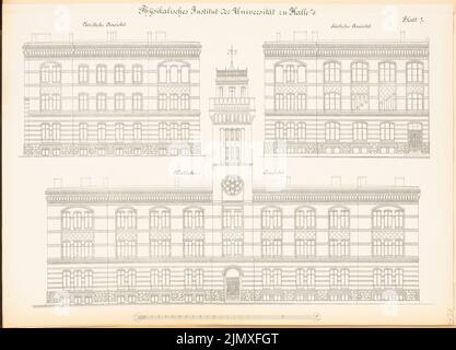 Kilburger Otto, Physikalisches Institut der Martin-Luther-Universität Halle/Saale (1887-1890): Nord-, Süd- und Westansicht. Lithographie auf Papier, 47,6 x 66,2 cm (inklusive Scankanten) Kilburger Otto : Physikalisches Institut der Martin-Luther-Universität Halle/Saale Stockfoto