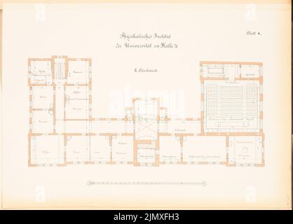 Kilburger Otto, Physikalisches Institut der Martin-Luther-Universität Halle/Saale (1887-1890): Grundriß. Lithographie auf Papier, 48 x 66,9 cm (inklusive Scankanten) Kilburger Otto : Physikalisches Institut der Martin-Luther-Universität Halle/Saale Stockfoto