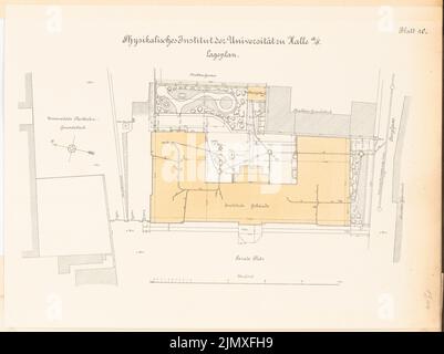 Kilburger Otto, Physikalisches Institut der Martin-Luther-Universität Halle/Saale (1887-1890): Lageplan. Lithographie auf Papier, 35,7 x 47,7 cm (inklusive Scankanten) Kilburger Otto : Physikalisches Institut der Martin-Luther-Universität Halle/Saale Stockfoto