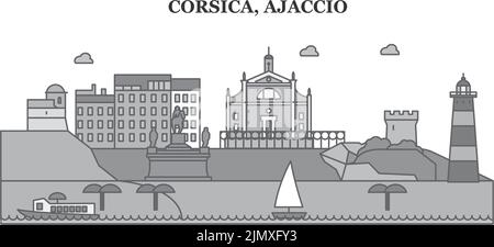 Frankreich, Skyline von Ajaccio isolierte Vektorgrafik, Ikonen Stock Vektor